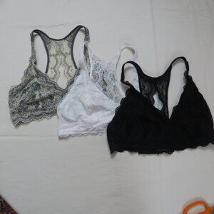 3 Lace Racer Back Bralettes in Black, White, Gray
